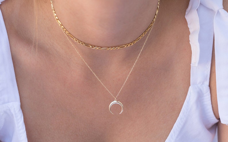 Moon Necklace, Minimalist Necklace, Fashion Jewelry, Gold Moon Necklace, Silver Moon Necklace, Silver Pendant, Silver Choker, Casual Jewelry zdjęcie 7