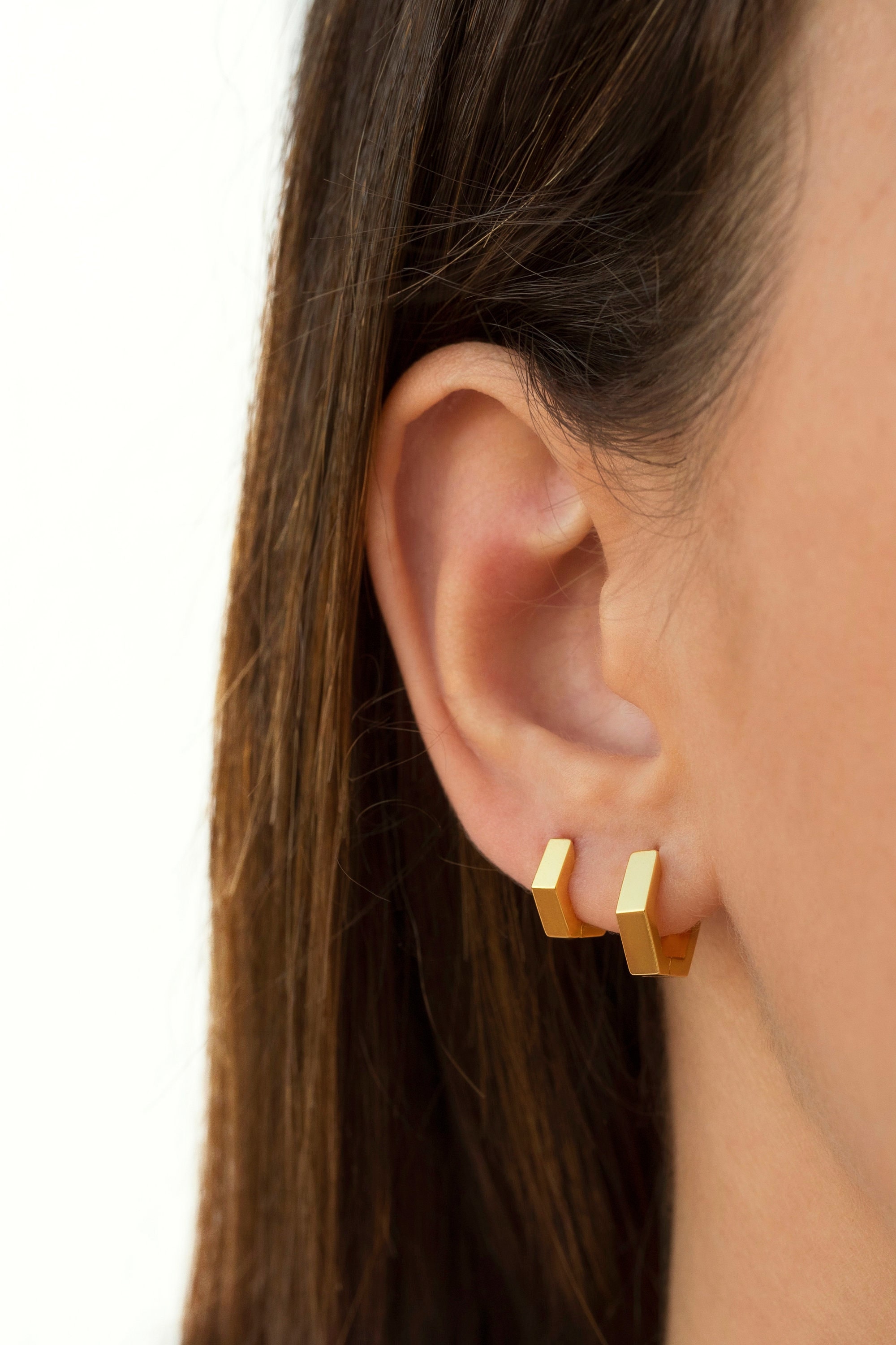 Chunky Geometric Hexagon Shaped Huggie Hoop Earrings - Two sizes available: 10 & 12 mm