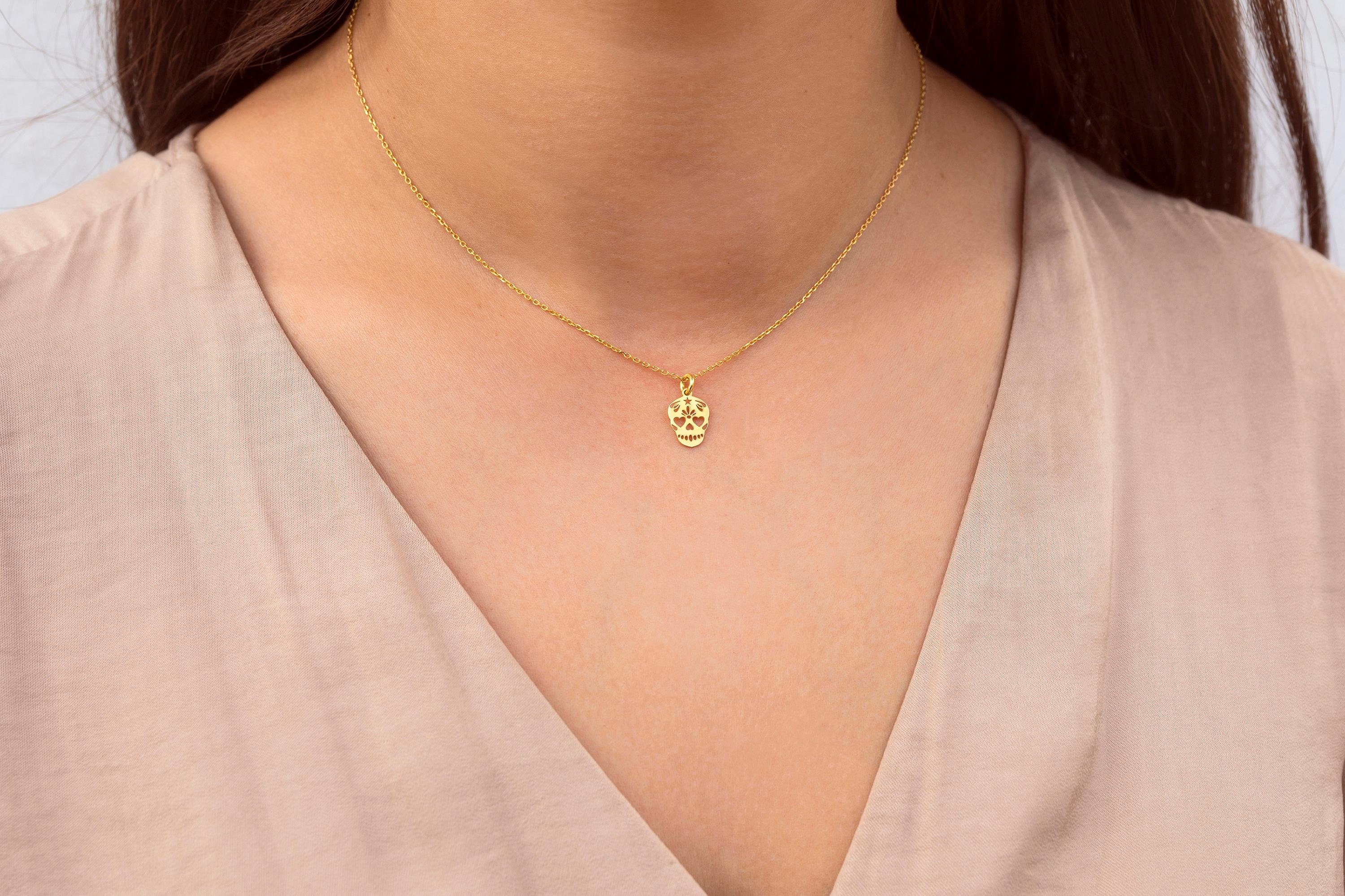 Collier pendentif crâne de Catrina mexicaine - Accessoires d’Halloween, accessoires du Jour des Morts