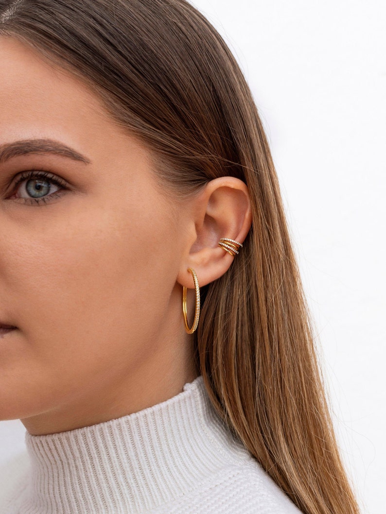 Dainty CZ 4 Bands Conch Ear Cuff Earrings Available in Black & White image 8