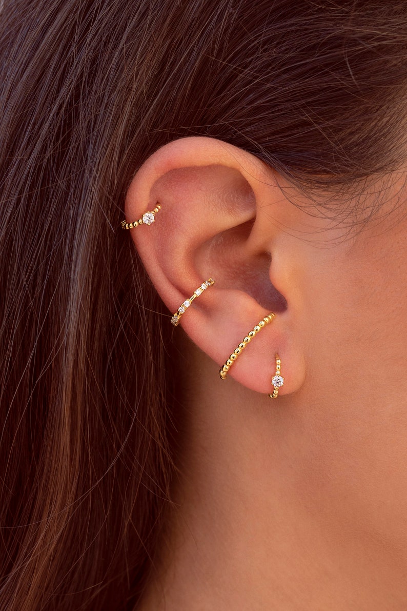 Dainty 4 Prongs CZ Conch Ear Cuff Earrings image 7