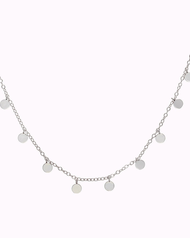 Dainty & Minimalist Dangling Small Coins Choker Necklace Silver
