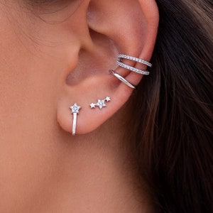 Dainty Cz 3 Stars Constellation Stud Earrings image 3