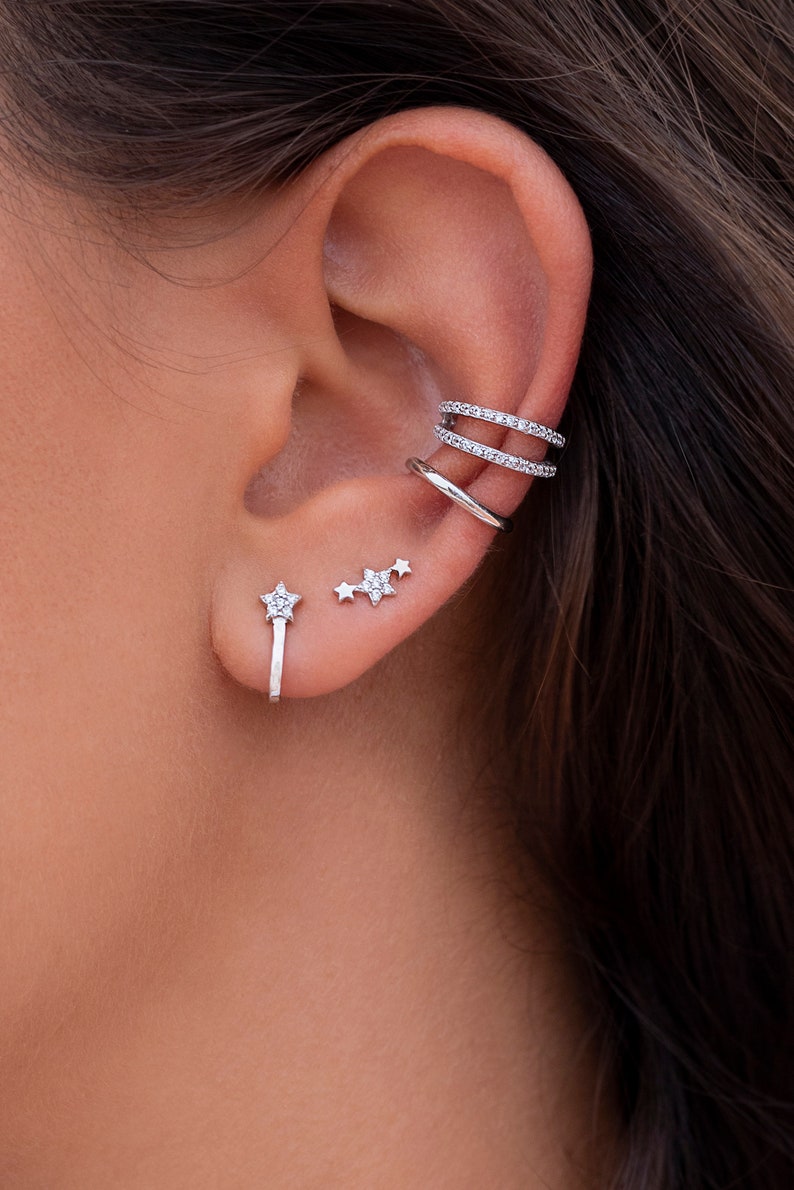 Dainty Cz 3 Stars Constellation Stud Earrings image 3