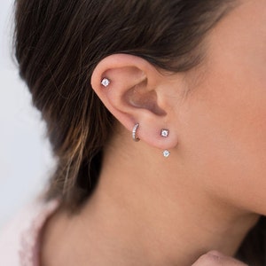 Minimalist & Dainty CZ Second Hole Huggie Hoop Earrings Two sizes available image 4