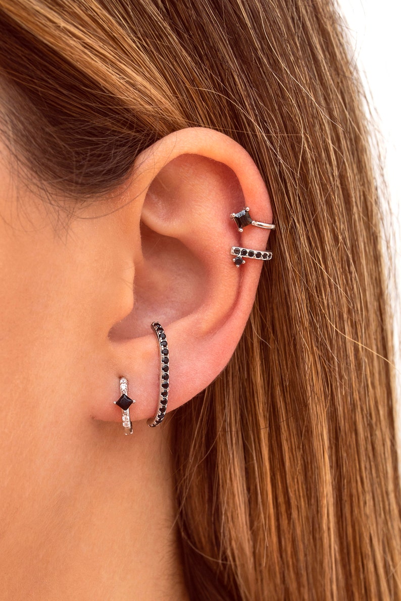 Boucles d'oreilles manchette lobe d'oreille clous avec zircons noirs image 10