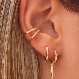 Spike hoop earrings, Cubic zirconias hoop earrings, Huggie hoops with pendant, Hoops with charms, Charm hoop earrings, Cz hoop earrings image 10