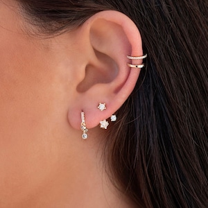 Boucles d'oreilles veste d'oreille avec zircons en forme d'étoile image 8