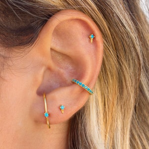 Boucles d'oreilles manchette lobe d'oreille clous avec zircon rond à 3 griffes 4 coloris disponibles : Blanc, Noir, Turquoise et Violet image 8