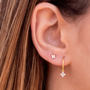 Dainty Flower Shaped Charm Huggie Hoop Earrings Two sizes available image 7