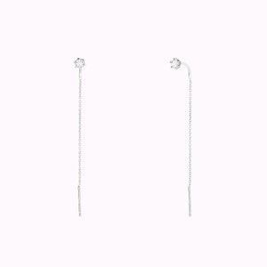 Dainty 6 Prong CZ Threader Chain Earrings - Etsy