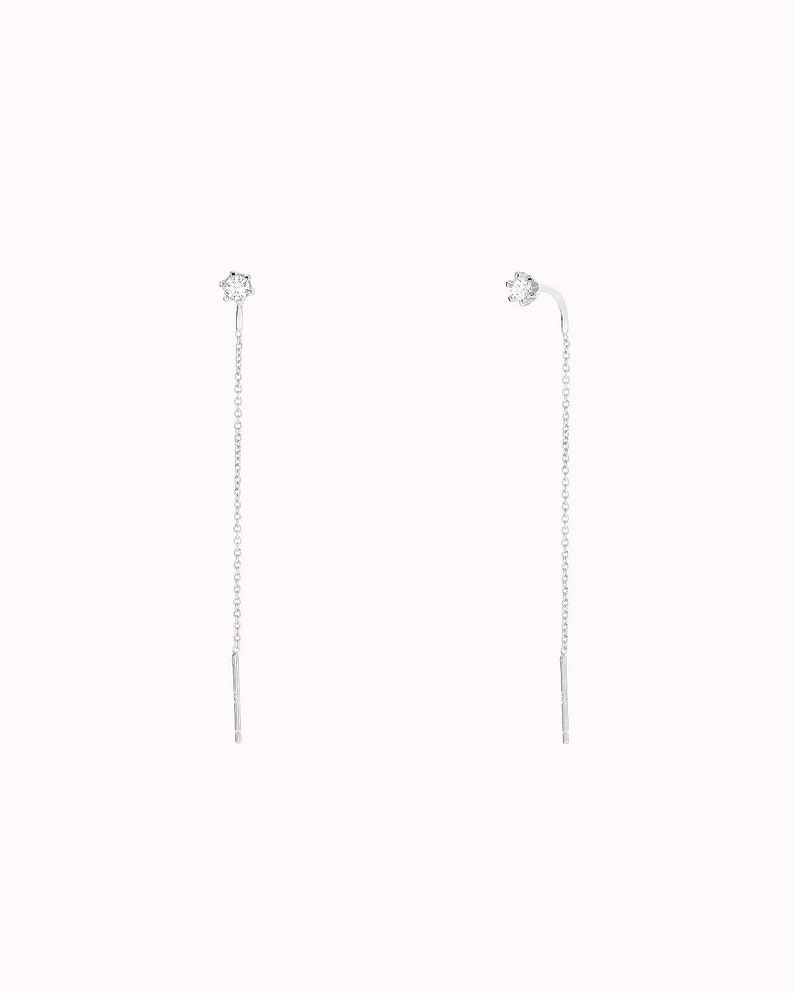 Dainty 6 Prong CZ Threader Chain Earrings image 6