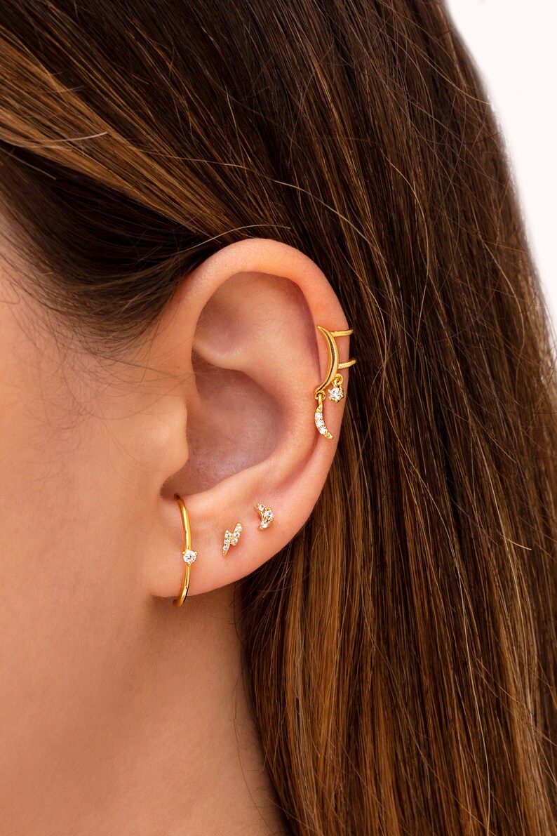 Minimalist 3 Prongs CZ Ear Lobe Cuff Earrings | Etsy