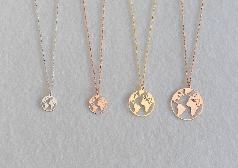 Globe Necklace, Earth Necklace, Boho Jewelry, Silver Necklace, Gold Plated Necklace, Globe Pendant, Globe Choker, World Map Necklace image 5