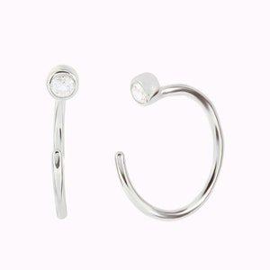 Tiny CZ Open Huggie Hoop Earrings Ear hugger, Available in Black and White Silver - White