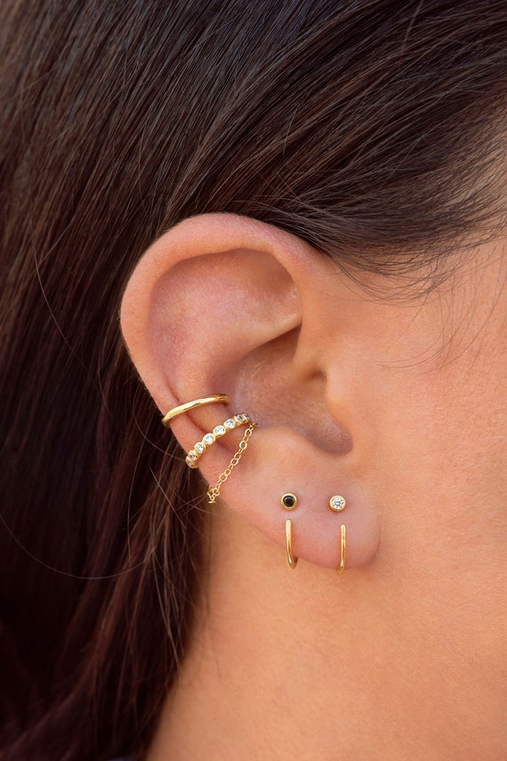 Tiny CZ Open Huggie Hoop Earrings - Ear Hugger, Available in Tiny CZ Open Huggie Hoop Earrings - Ear Hugger, Available in