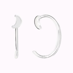 Tiny Moon Open Huggie Hoop Earrings Ear hugger Silver