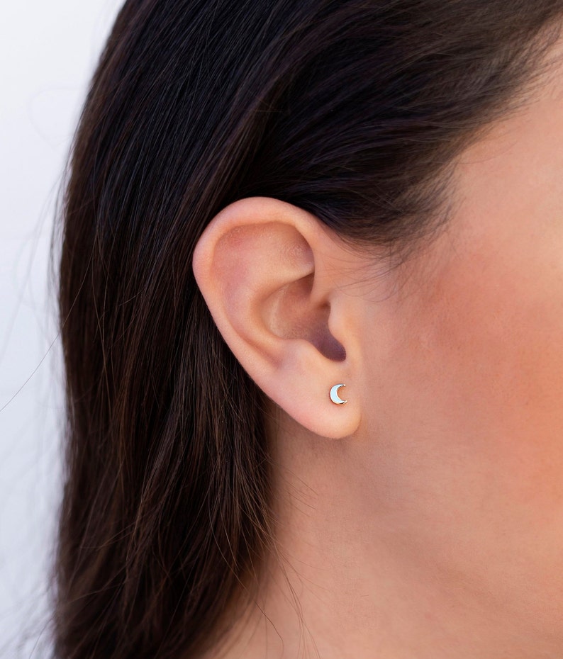 Dainty Crescent Moon Stud Earrings image 5