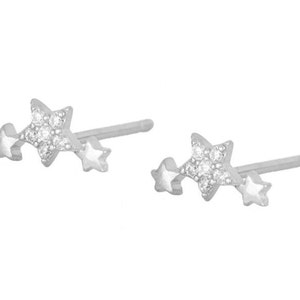 Dainty Cz 3 Stars Constellation Stud Earrings Silver