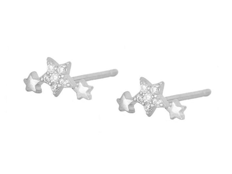 Dainty Cz 3 Stars Constellation Stud Earrings Silver