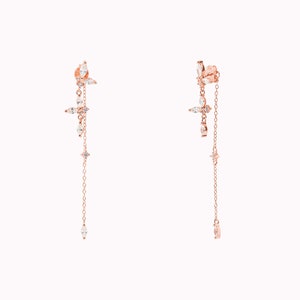 Dainty Marquise & Round CZ Long Chain Ear Jacket Earrings Różowe złoto