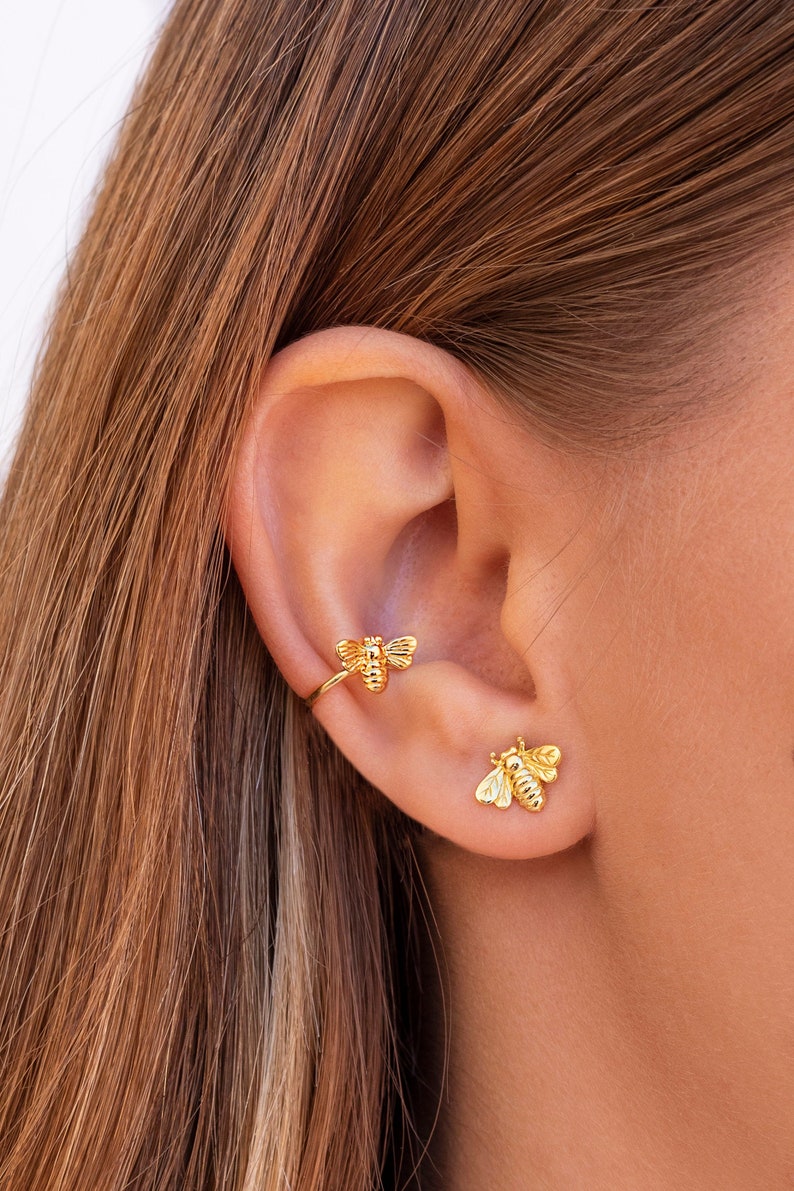 Pendientes stud grande en forma de abeja imagen 1