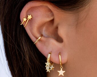Dainty Double Star Ear Suspender Stud Earrings New Zealand