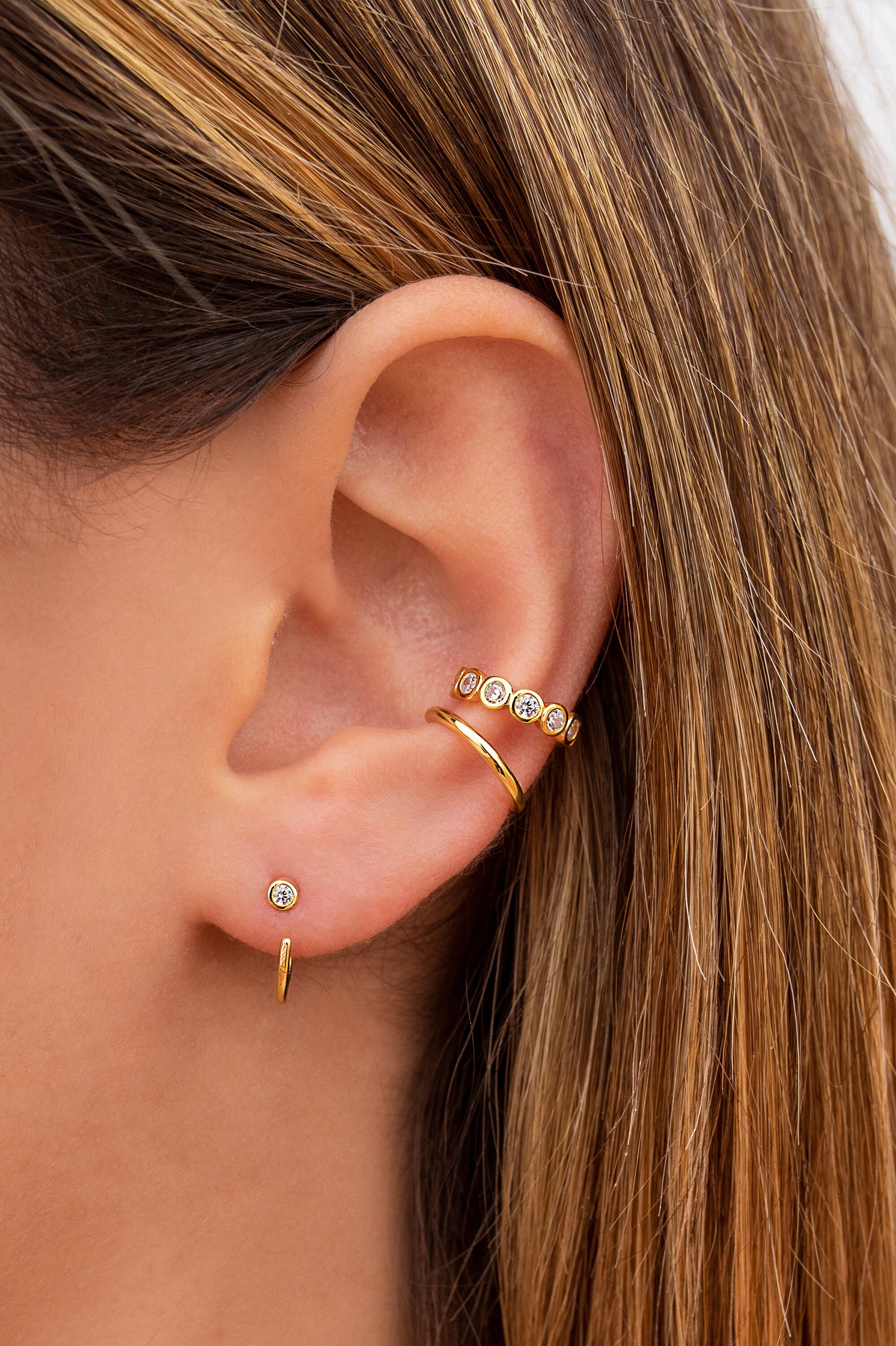 Tiny CZ Open Huggie Hoop Earrings - Ear Hugger, Available in Tiny CZ Open Huggie Hoop Earrings - Ear Hugger, Available in