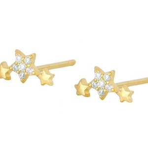 Dainty Cz 3 Stars Constellation Stud Earrings Gold