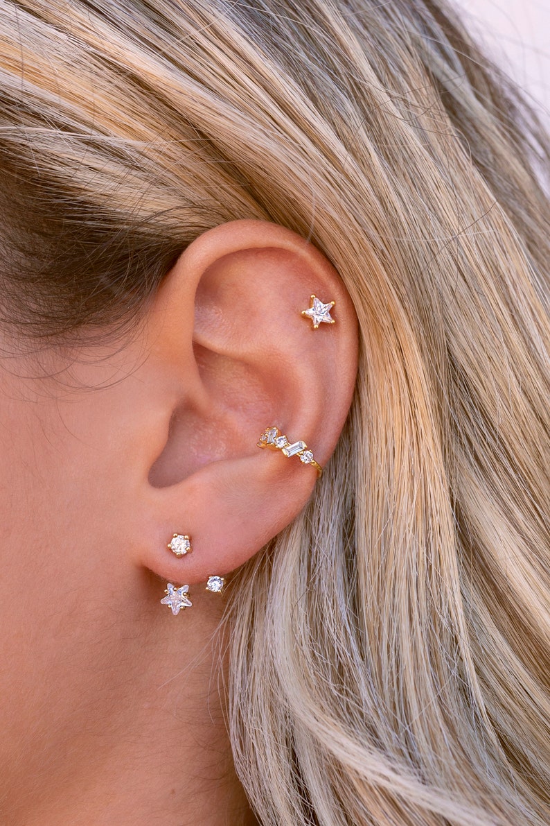 Boucles d'oreilles veste d'oreille avec zircons en forme d'étoile image 7