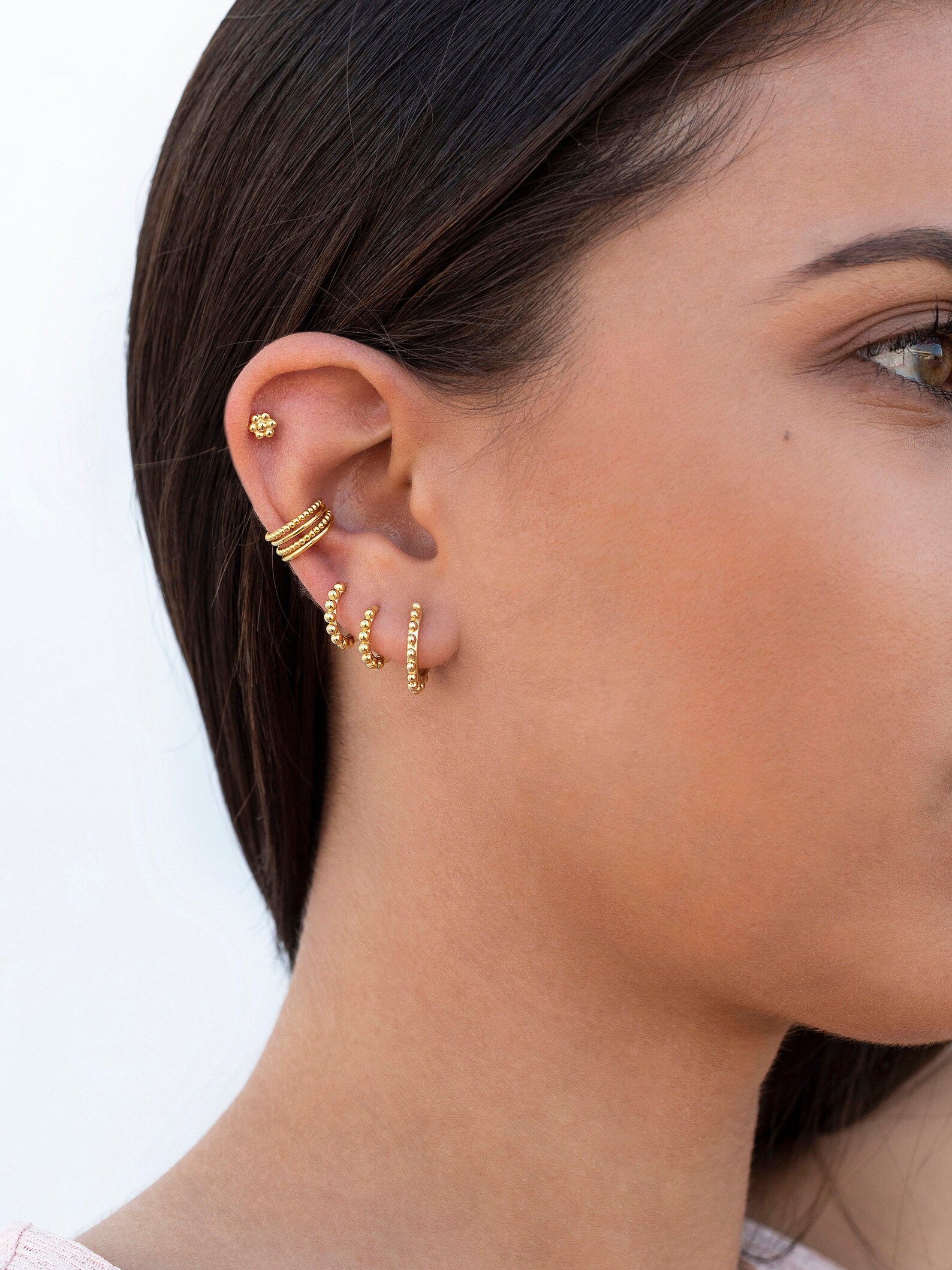 Huggie Hoop Earrings With Balls Etsy