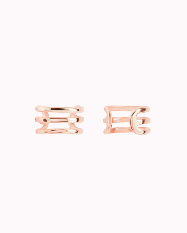 Minimalist Triple Band Ear Cuff Earrings Rose gold