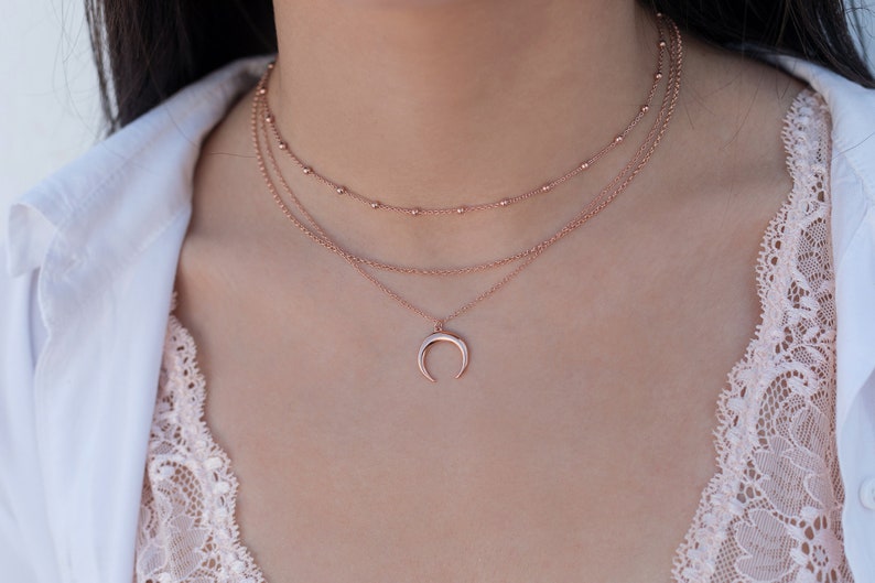 Moon Necklace, Minimalist Necklace, Fashion Jewelry, Gold Moon Necklace, Silver Moon Necklace, Silver Pendant, Silver Choker, Casual Jewelry zdjęcie 8