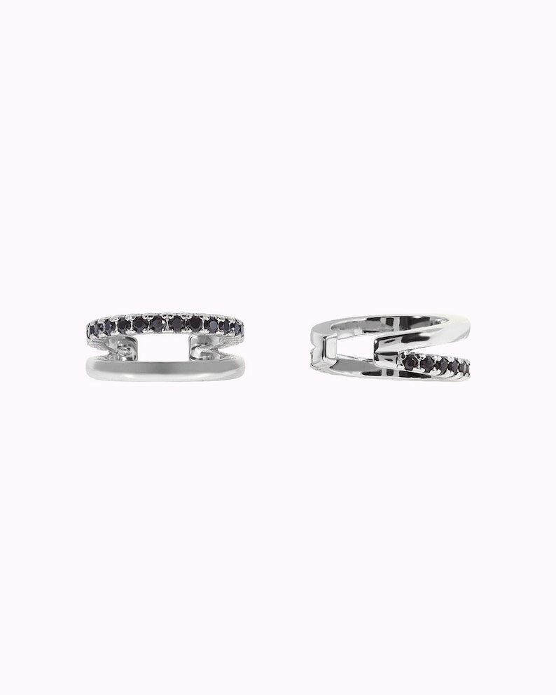 Dainty & Minimalist Pave CZ Double Band Conch Ear Cuff Earrings Silver - Black