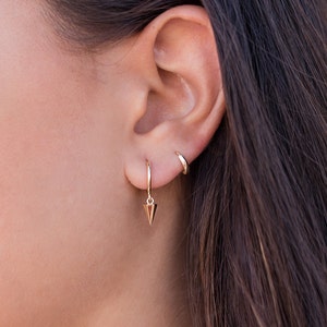 Minimalist & Tiny Second Hole Helix Silver Hoop Earrings Two sizes available: 6 mm and 9 mm image 5