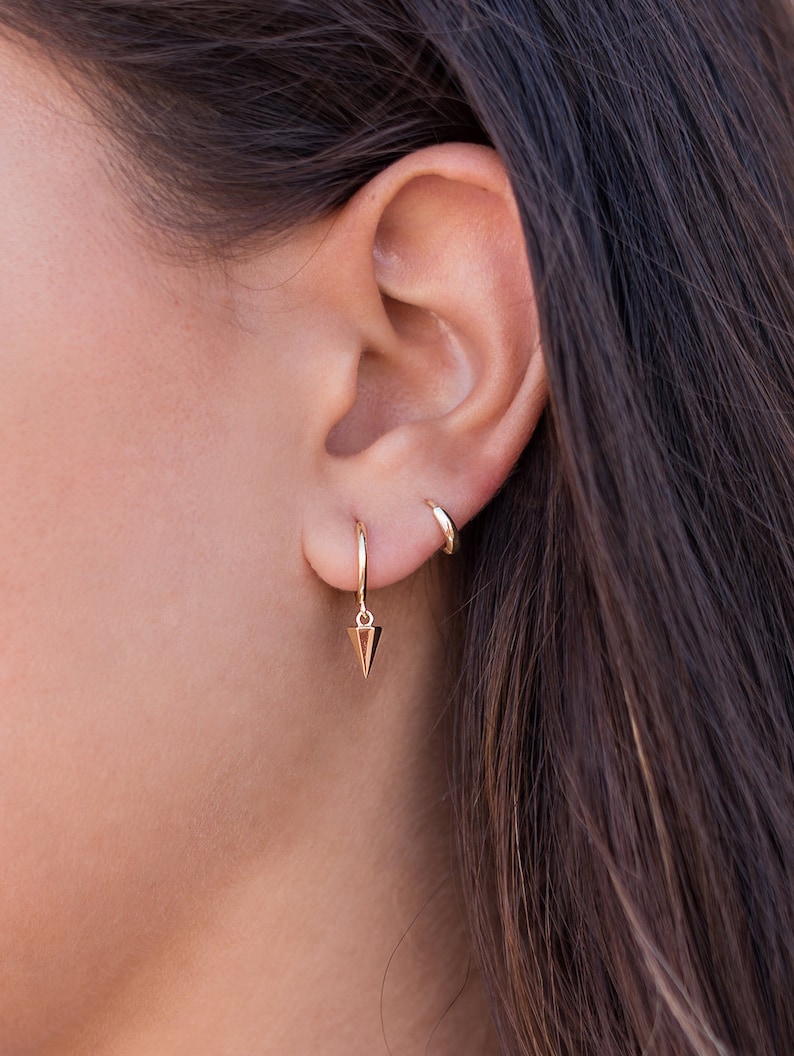 Minimalist & Tiny Second Hole Helix Silver Hoop Earrings Two sizes available: 6 mm and 9 mm image 5