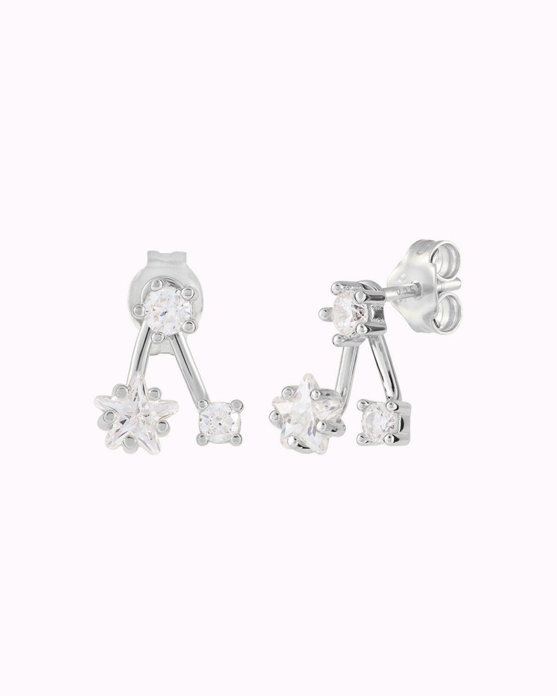 Pendientes ear jacket con circonitas en forma de estrella Plata