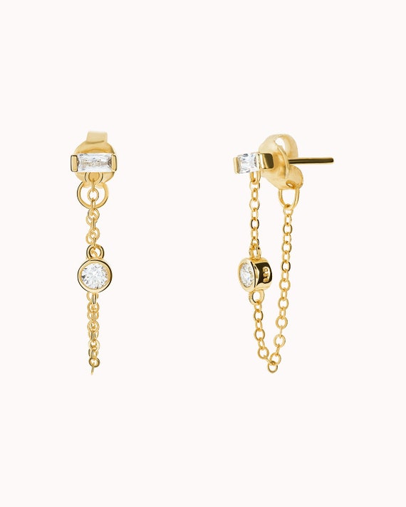 人気ブランド【PAVOI】CZ Dainty Stud Dangle Chainピアスセット Amazon.com: PAVOI Rhodium Plated Delicate Navette CZ Chain