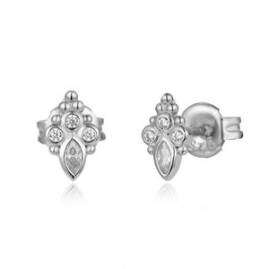 Pendientes stud con circonitas en talla redonda y marquesa con bolitas imagen 4