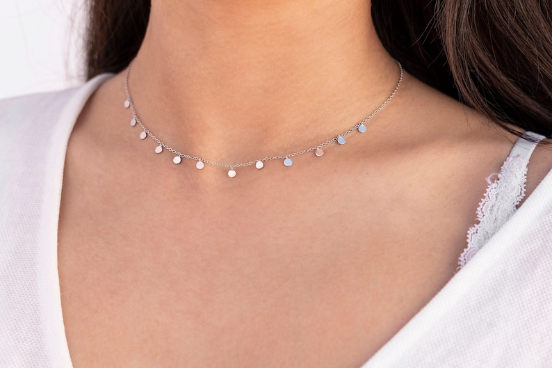 Dainty & Minimalist Dangling Small Coins Choker Necklace image 5