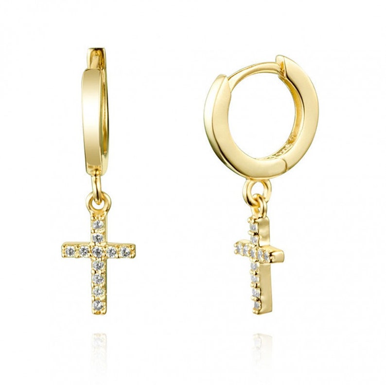 Dainty Cross-shaped Pave Cubic Zirconia Pendant Huggie Hoop Earrings