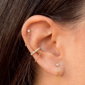 Dainty Bezel CZ Dangling Chain Conch Ear Cuff Earrings Fake Piercing image 10