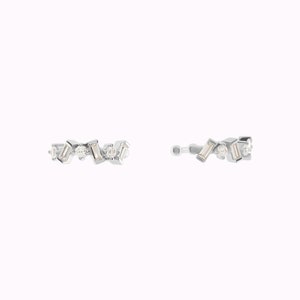 Boucles d'oreilles manchette d'oreille conque avec baguette et zircons ronds Argent