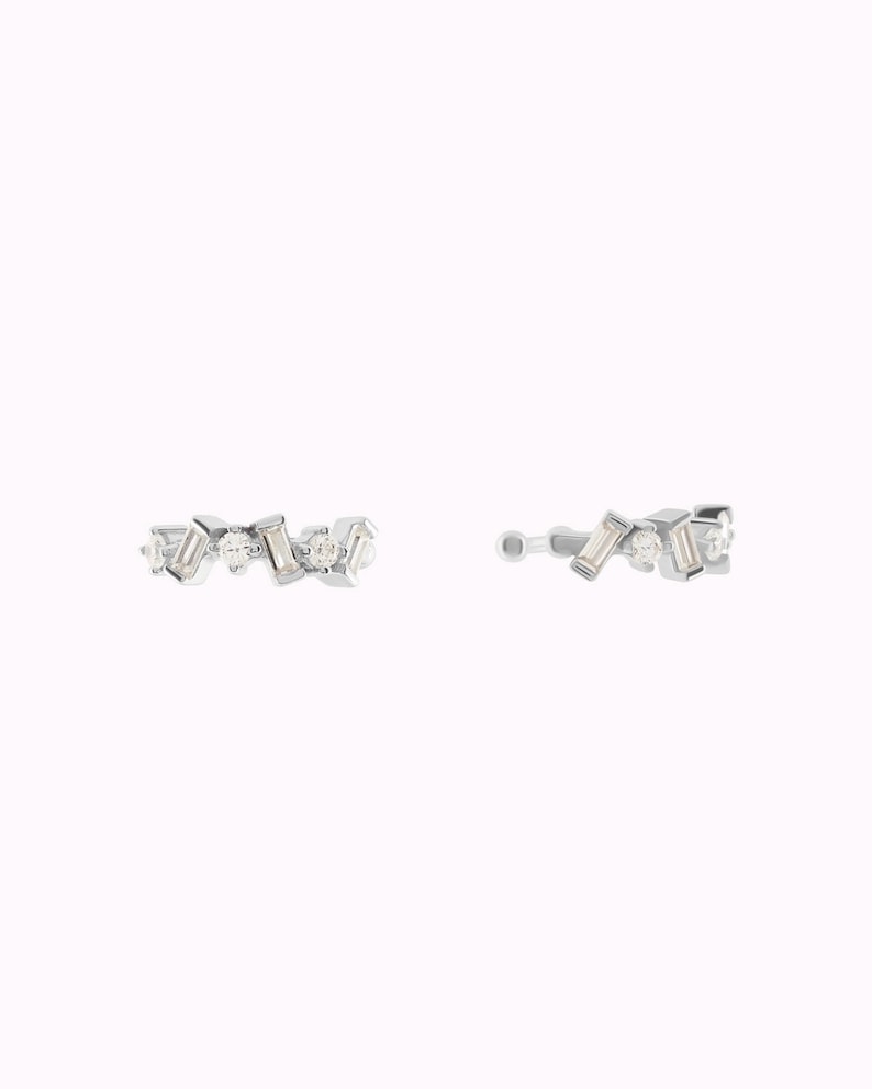 Dainty Baguette & Round CZ Conch Ear Cuff Earrings Silver