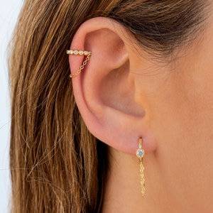 Dainty Bezel CZ Dangling Chain Conch Ear Cuff Earrings Fake Piercing image 8