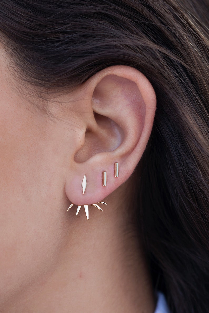 Spike ear jacket, Ear jacket with spikes, Ear jacket earrings, Minimalist ear jackets, Modern ear jackets, Geometric earrings, Dainty jewels image 7