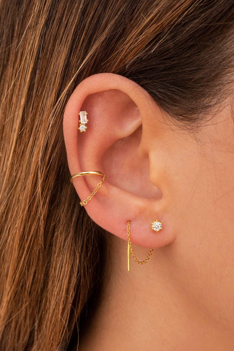 Dainty & Minimalist Dangling Chain Conch Ear Cuff Earrings image 1