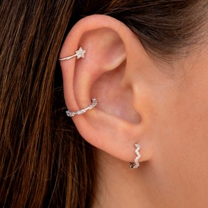 Dainty & Tiny Pave CZ Zig-Zag Shaped Huggie Hoop Earrings image 7