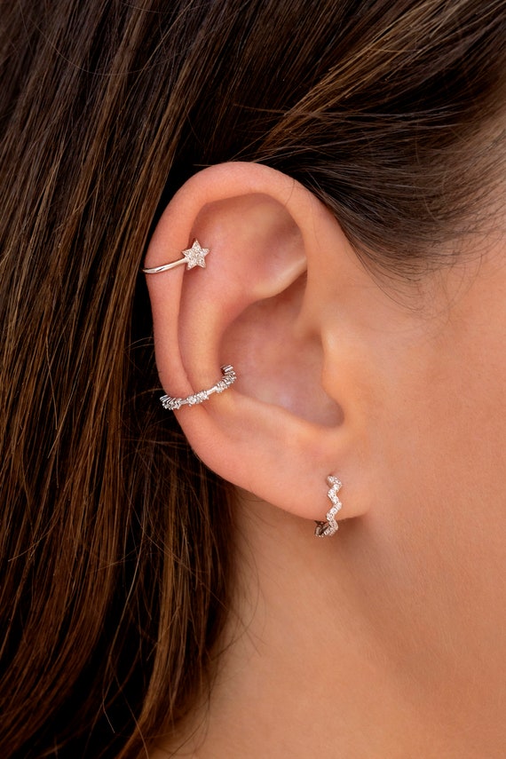 Dainty & Tiny Pave CZ Zig-zag Shaped Huggie Hoop Earrings - Etsy