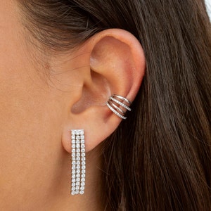 Dainty CZ 4 Bands Conch Ear Cuff Earrings Available in Black & White image 4